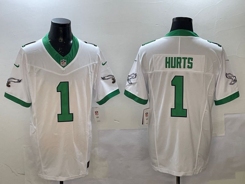 Men Philadelphia Eagles #1 Hurts White Retro three generations 2025 Nike Vapor Limited NFL Jersey style 1->philadelphia eagles->NFL Jersey